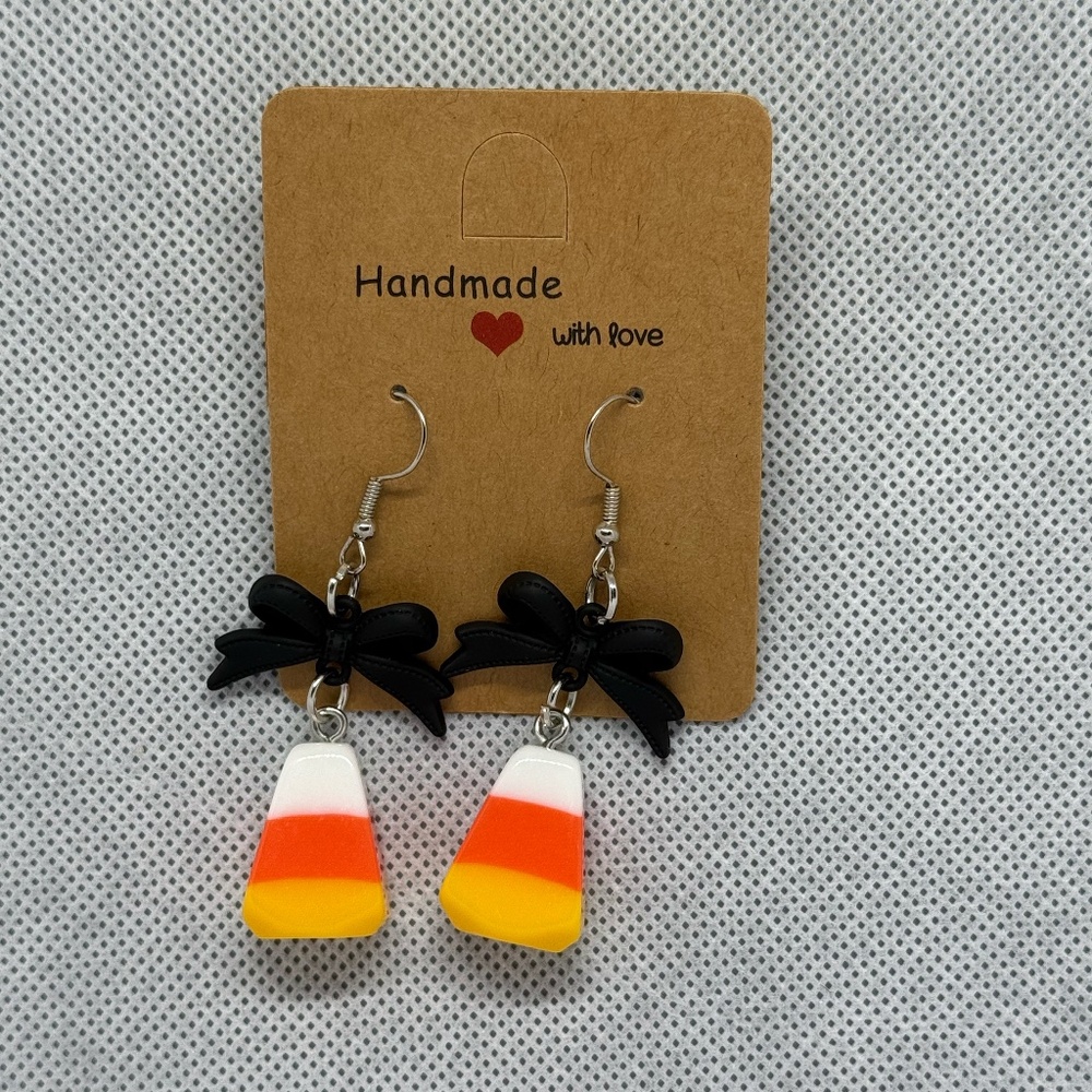 Handmade Bow Candy Corn Earrings